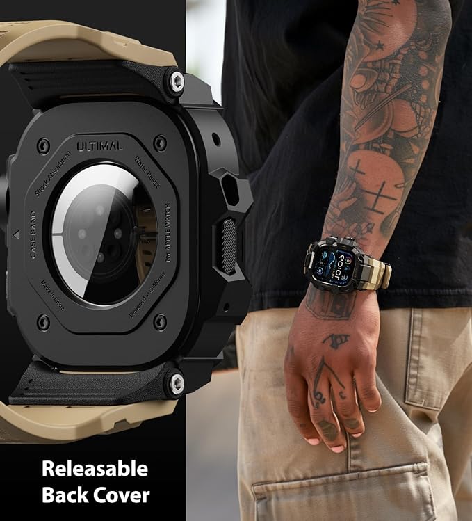 ULTIMAL Rugged Case with Band for Apple Watch 49mm,Compatible with Apple Watch Ultra 3/2/1, Military Grade Shockproof Bumper Cover for iWatch Tactical Band Men (49mm,Desert Yellow)