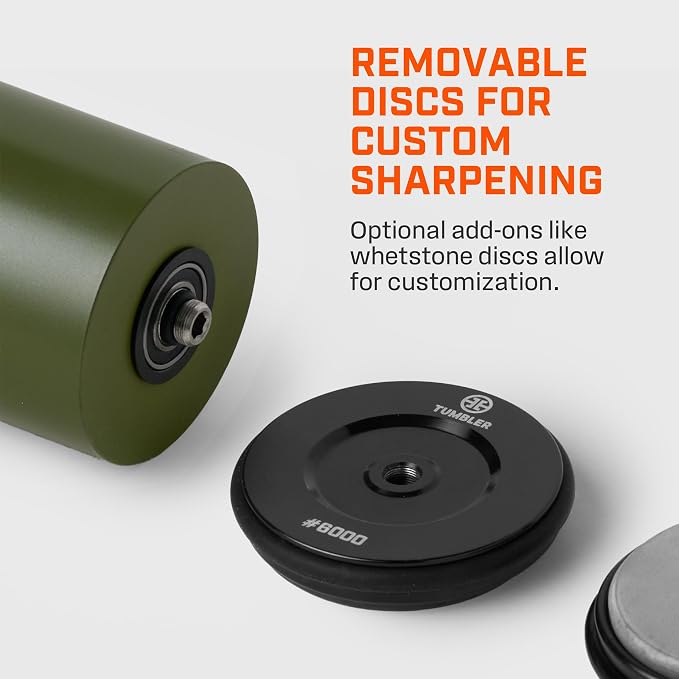 TUMBLER Pro Rolling Knife Sharpener™ - Knife Sharpening Made Easy - Rolling Knife Sharpening Kit with Removable Disc System - Includes 4-Layer Diamond Sharpening Disc & EdgeBoost Ceramic Disc (Green)
