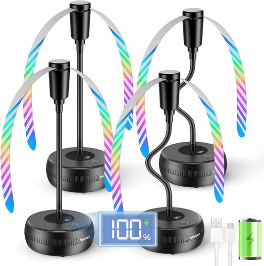 TriPole Fly Fans for Tables, Food Fans 2000mAh Rechargeable Table Fan Portable Fly Spinners with LED Display, 20H Runtime for Outdoor Picnic, BBQ Patio Parties, Camping, Kitchen, 4 Pack (Black)