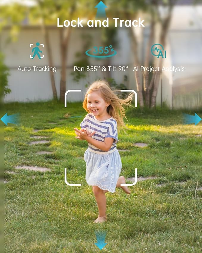ZUMIMALL 2.5K Wired cameras for home security, 2.4G/5G WiFi Outdoor Security Camera, 5MP, 24/7 Recording, AI Motion Detection, Cloud & SD Card Storage, 2-Way Audio, 360° PTZ Auto Tracking, IP66, Black