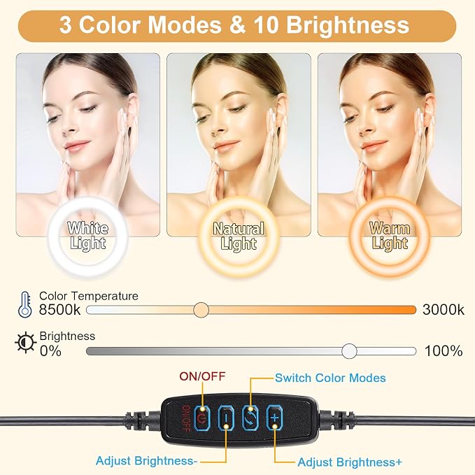Yoobao 12" Ring Light with Stand, 81" Tripod with Overhead Foldable Arm, Phone Mount & Casters, 3 Light Modes & 10 Brightness, LED Selfie Light for Live Streaming YouTube TikTok Photography