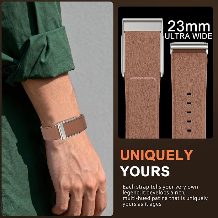 omee Leather Band Compatible with Whoop 5.0 Band Strap Men Women, Genuine Leather Rugged Durable Replacement Wristbands Straps for Whoop 5.0 Bands