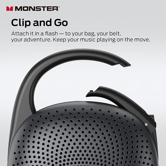 Monster Ultra-Portable, Waterproof Bluetooth Speaker, Integrated Carabiner, Black