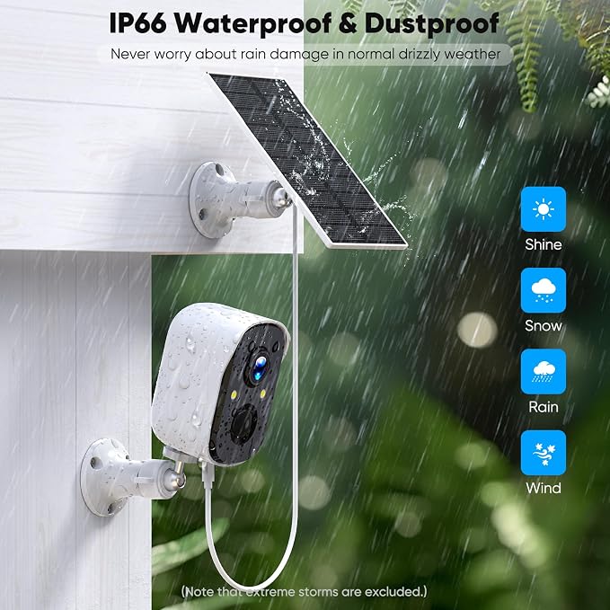 Allweviee 2-Packs Solar Security Outdoor WiFi Camera IP65 Waterproof Rechargeable Wireless Battery Powered 2K 3MP Camera with PIR, Color Night Vision, 4dbi Antenna