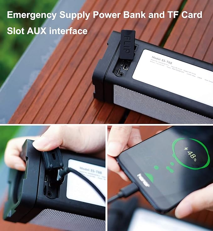 Solar Bluetooth Speaker,IPX7 Waterproof Portable 20W Rich Bass,with 27 LED Lights, 5000mAh Battery,Mic,TF Card,for Outdoor Shower Home-Black
