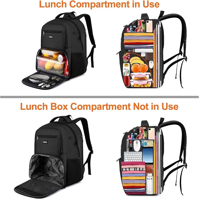 kadilong 17.3 Inch Laptop Backpack Insulated Cooler Backpack with Lunch Box,Lunch Bookbag for Men Teens Boys School Work Picnic College Travel,Computer Bag Meal Prep with USB Charging Port,Black