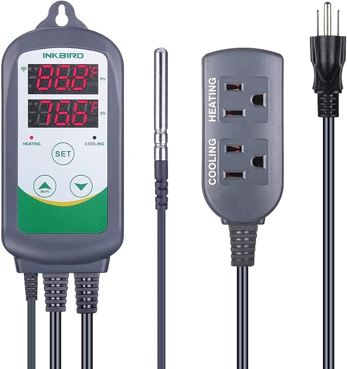 Inkbird WiFi ITC-308 Digital Temperature Controller Thermostat Remote Monitoring Controlling Home Brewing Fermentation Breeding Incubation Greenhouse