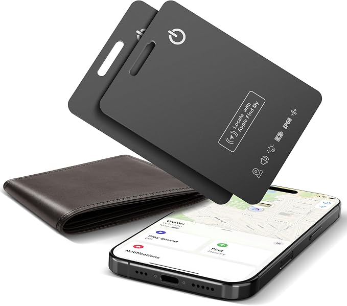 Wallet Tracker Card (iOS Only), Rechargeable Smart Card Wallet Tracker Works for Apple Find My, Thin Bluetooth Tracking Card GPS Tracker, Key Finder for Keys, Bags, Passport, Carbon Fiber