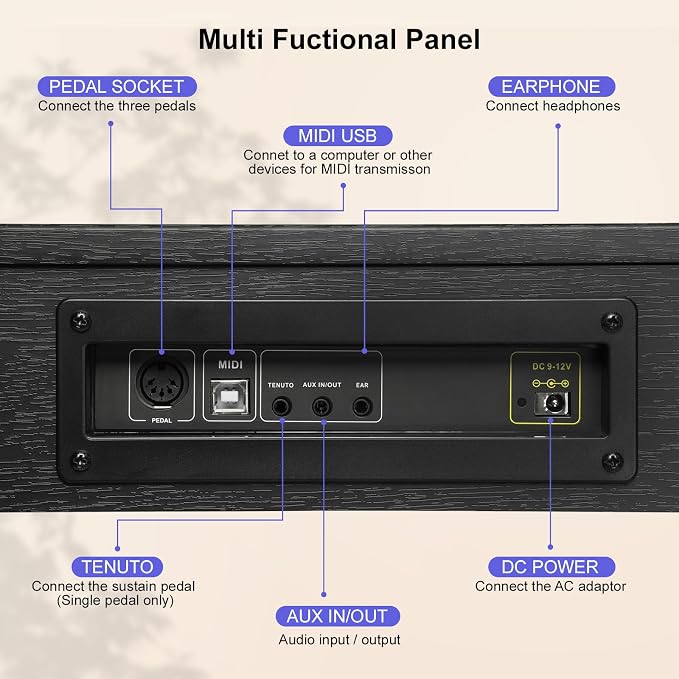 Digital Piano Keyboard 88 key,Semi-Weighted Electric Piano,Full Size Acoustic Piano for Beginners with Pedal, USB-MIDI Compatibility (Black)