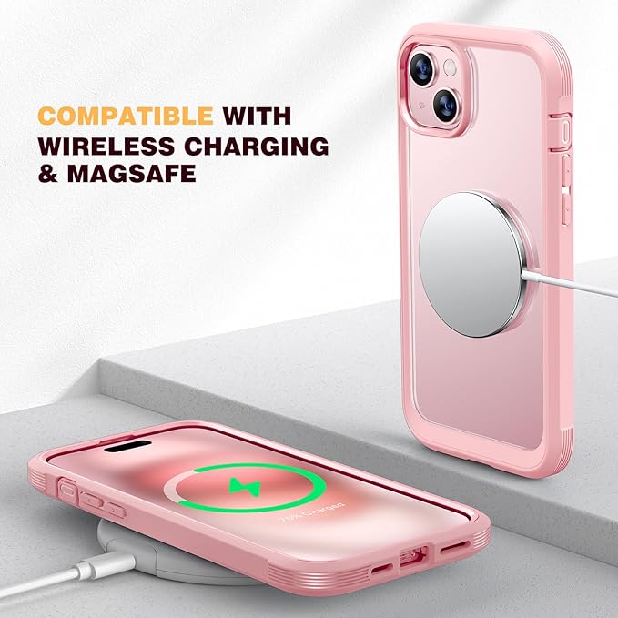Diaclara Designed for iPhone 15 Plus Case 6.7 Inch,Upgraded Full Body Rugged Clear Bumper Case with Built-in Privacy Screen Protector for iPhone 15 Plus,Pink