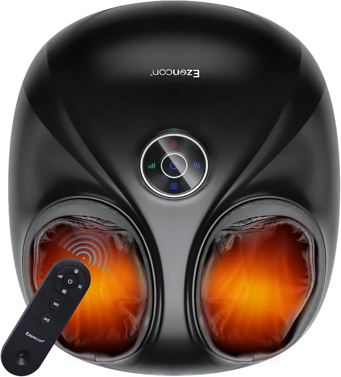 Foot Massager Shiatsu Kneading/Scraping/Vibration/Heat/Remote | 2 Memory Slots,3 Modes, 3 Heats, 3 Intensitys, 15min Timer, Fits US Size 5-11.5