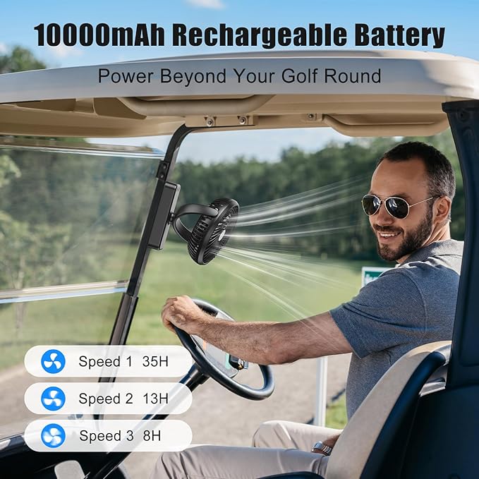 AMACOOL 10000mAh Magnetic Cruise Golf Cart Fan, Max 35H Running, Ultra-Compact, Birthday Golf Gifts for Men Dad Him Husband BBQ Grill, Camping Cruise Essentials Accessories 2026