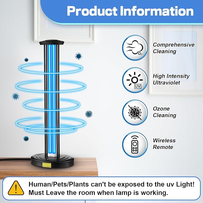 Qualirey 100W UV Light Sanitizer, Ozone Free, Safe for Children & Pets, 3 Timer & Remote UV Sanitizer for Bedrooms, Home Offices & Baby Rooms