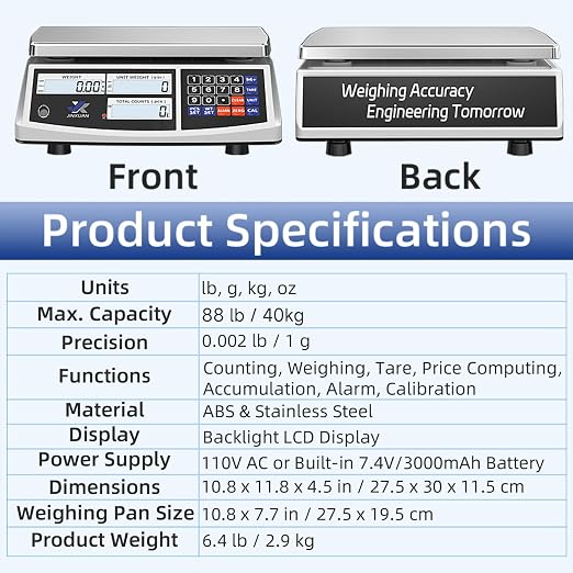 Industrial Counting Scale 40kg/88lb x 1g Precision Bench Scale Digital Inventory Counting Weight Scale for Small Parts and Coins, Electronic Gram Scale with Batteries/AC Power, lb/g/kg/oz