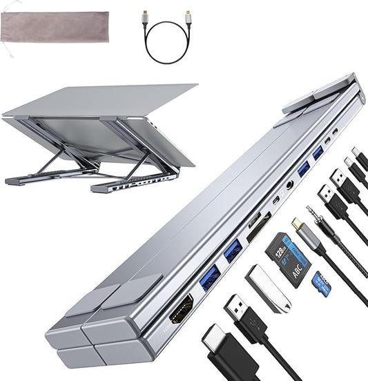 M92 Laptop Docking Station Stand, 11 in 1 USB C Hub HDMI 4K@60Hz, 3.5mm Audio, Portable Laptop Stand with USB Ports, USB C Multiport Adapter USBC Dock Station Dongle Holder for MacBook Pro/Air