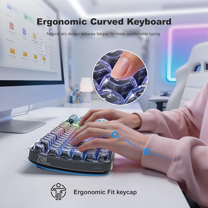GEEZER Computer Backlit Keyboard Black Crystal - Full-Size Bluetooth Wireless Rechargeable Transparent Keycap Portable Keyboards Compatible with Windows, Laptop, PC, Desktop