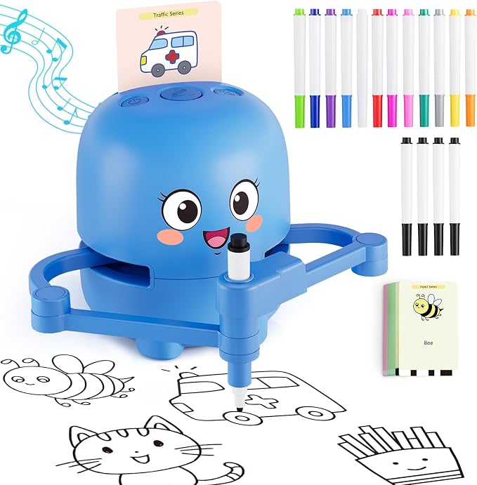 Drawing Robot for Kids Toy, Gifts for 3 4 5 6 7 8 9 Year Old Boys & Girls | Robot Drawing Machine, Electric Music Painting Learning Toys, Birthday Christmas Gifts, 150 PCS Cards, 12 Color Pens, Blue