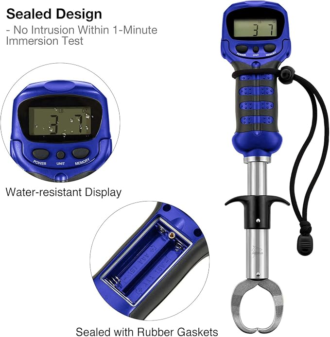 Piscifun Fish Gripper with Digital Fish Scale, Memory Function Fishing Scale, Save Up to Most 10 Set of Weight, Saltwater-Resistant, Portable Stainless Steel Fish Lip Gripper, Fishing Gear Gift