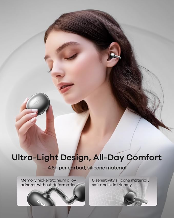 TALIX Ultra Open Ear Earbuds X6, Clip-On Headphone with Directional Sound, Ultra-Light Comfort Fit, Bluetooth 5.4 Wireless Earbuds, 26H Playtime, Spatial Sound, for Running, Workout & Daily Use(Black)