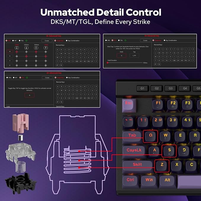 Redragon K580 HE Rapid Trigger Gaming Keyboard, 100% 104 Keys Wired Mechanical Keyboard w/Hyper-Fast Actuation, 8K Hall Effect Magnetic Switch, Dedicated Media Controls, Onboard Macro Recording