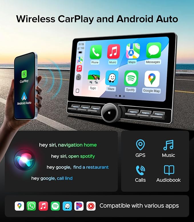 4G+64GB Car Stereo for Jeep Wrangler JK 2007-2018, Dodge Ram 1500 2500 Radio Upgrade-Wireless CarPlay Android Auto with Physical Volume Knob Keybutton, QLED Touch Screen, Backup Camera