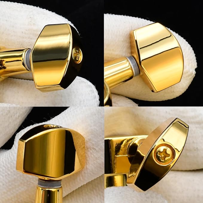 FretJoyB 18:1 Guitar Tuning Pegs 3x3 Standard Guitar Tuners Tuning Keys Replacement for Acoustic or Electric Guitars-Gold(3 Right+3 Left)