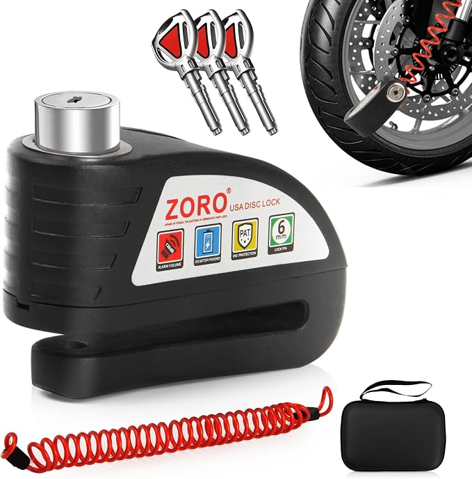 Motorcycle Disc Brake Lock with 130dB Alarm, Anti Theft Security Lock | IP65 Waterproof, Heavy-Duty Metal Construction, Wheel Lock for Motorcycle, Scooter, Moped and Bike, Portable Travel Security