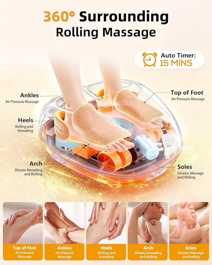 Foot Massager with Heat, Shiatsu Foot Massager with Remote, Electric Feet Massage Machine for Neuropathy,Plantar Fasciitis, Circulation, FSA Eligible HSA Store Eligible Massager (Deep Black,Corded)