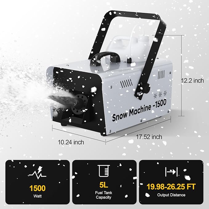 UPGREY 1500W Snow Machine for Outdoors and Indoors, Fake Snow Maker for Party with Remote Controller and Handle