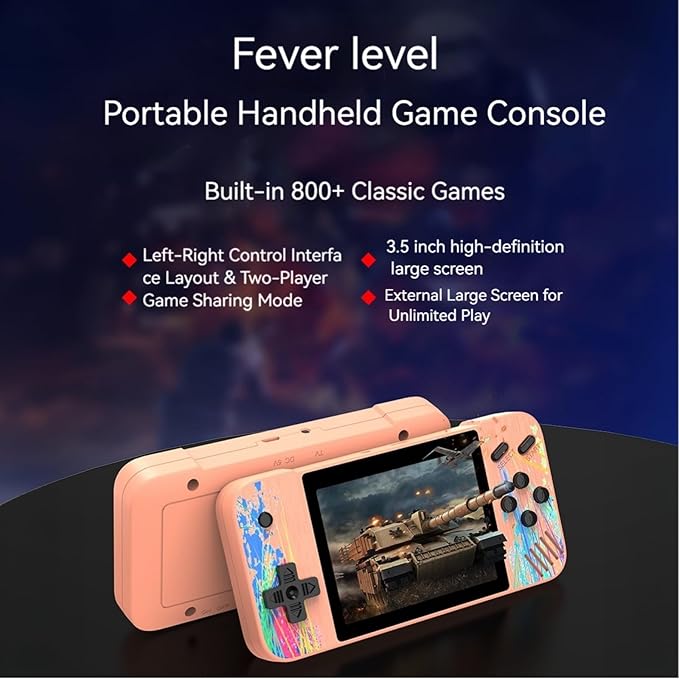 Retro Handheld Game Console, 3.5-inch HD Screen, 800 Classic Games, Single Player or 2-Person Game Mode, Retro Gaming Console，Grey/Pink (Grey)