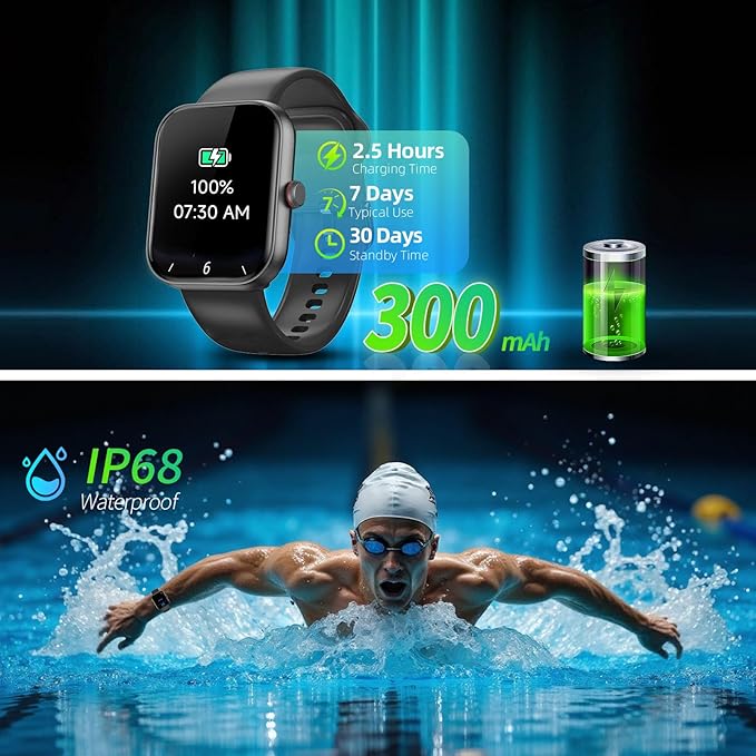 uaue Smart Watch for Men Women with Alexa Built-in, 1.91" HD IP68 Waterproof Fitness Watch with Bluetooth Call (Answer/Dial), Heart Rate/Sleep/Stress Monitor, 100+ Sports Tracker Reloj Inteligente
