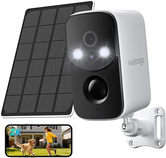Solar Security Cameras Wireless Outdoor, Free Cloud Storage, WiFi Cameras for Home Security, Motion Detection, Instant Phone Notifications, SD Storage, 2K Color Night Vision, IP66 Waterproof