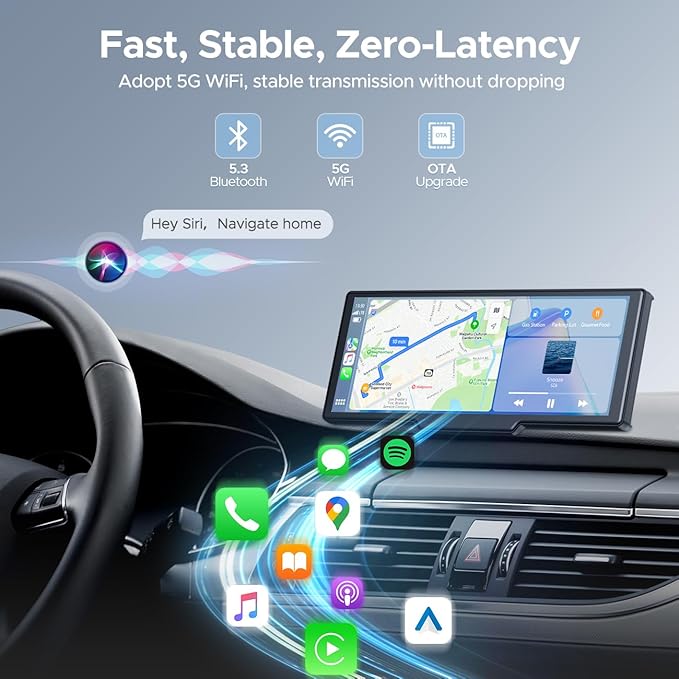 Topexplore 9.26'' Carplay Screen with 2.5K Dash Cam and 1080P Backup Camera | Portable Wireless Car Play Android Auto, Upgrade Navigation, Mirror Link, Voice Control, Hands-Free for iOS 11+ Android 11+