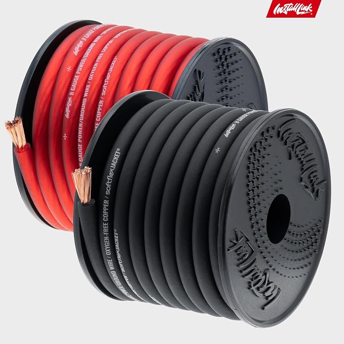 Install Link 8 Gauge Power Wire, Pure OFC Copper (25ft x 2 Spools = 50ft)