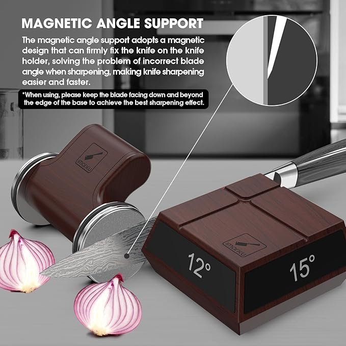 imarku Rolling Knife Sharpener, Magnetic 4-Angle Knife Sharpening Kit, 2 Diamond Discs for Any Hardness, Tool for Kitchen & Pocket Knives, 12/13/15/20, Gift for Home