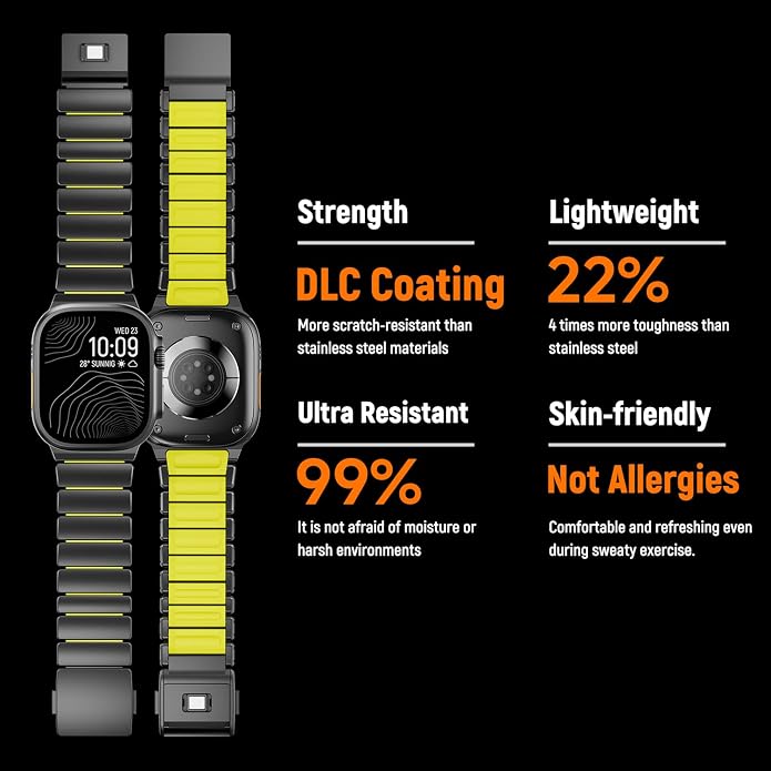 Magnetic Titanium Band Compatible with Apple Watch Ultra 3/2/1 Band 49mm Series 11 10 46mm 45mm 44mm 42mm SE 3/2/1 9 8 7 6 5 4,Luxury Silicone Dual-Layer Link For iwatch Men Women