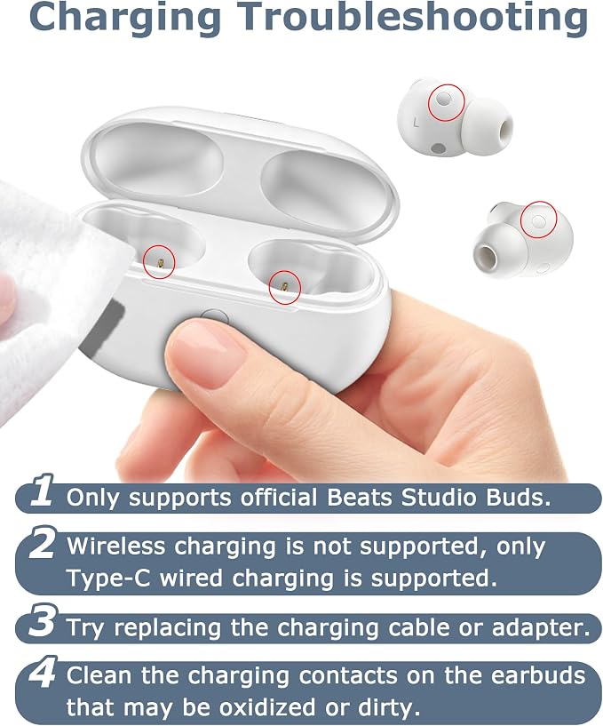 Charging Case Replacement for Studio Buds & Studio Buds+: 660mAh Earbuds Charger Case with Bluetooth Sync Button & USB-C Cable