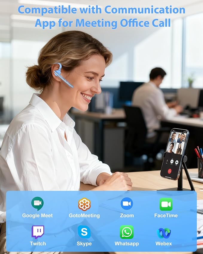 New Bee Bluetooth Headset, Single-Ear Bluetooth Earpiece for Cell Phone Calls, Dual Mic with Mute Button, 72H Talk Time, 500mAh Charging Case Wireless Headset for Phone and Laptop