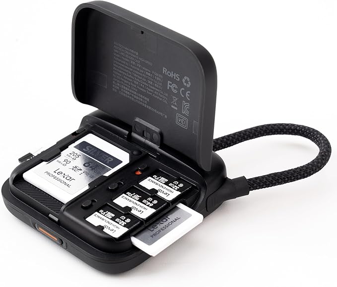 PGYTECH CreateMate Mini SD Card Reader Case for Pocket 4, High-Speed 2-in-1 SD 4.0/Micro SD Card Reader with 6-Slot Storage Portable, Dual-Slot Transfer/USB 3.1/Type-C for Camera/Drone/Phone, Black