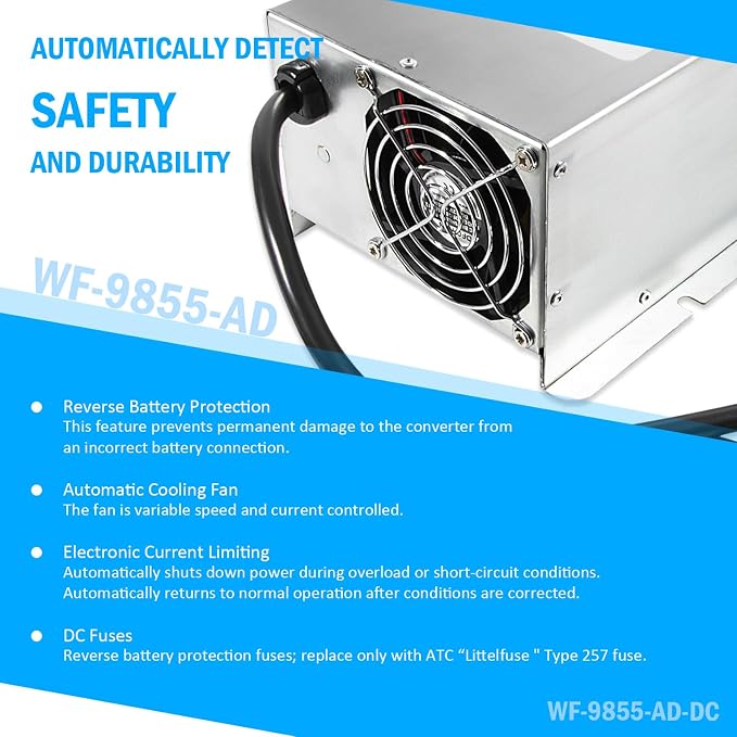 WF-9855 55 Amp Deck Mount Charger/Converter with Lithium-Ion Switch Replacement for RV Trailer Camper 9800 Series