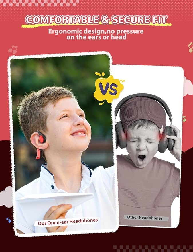 iClever Kids Headphones, Bluetooth 5.4 Air Conduction Open Ear Headphones, Safe Volume 74&85 dBA, Clear Audio, 360° Bending, Ultra-Light Comfortable Kids Bluetooth Headphones for iPad/Outdoor/Sports