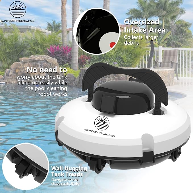 Cordless Robotic Pool Cleaner for Above Ground Pool - Automatic Swimming Pool Robot - 2-Motor Powerful Cleaning Vacuum Robots - Rechargeable Robotic Pool Cleaners for Inground Pools Up to 500 Sq.Ft.
