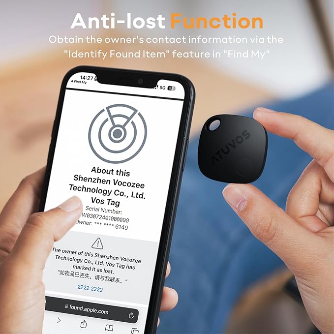 ATUVOS Air Tracker Tags-2 Pack, Bluetooth Luggage Tracker Works with Apple Find My APP (iOS Only, Not for Android), Keys Finder and Item Locator for Luggage, Backpack, Suitcases, Replaceable Battery