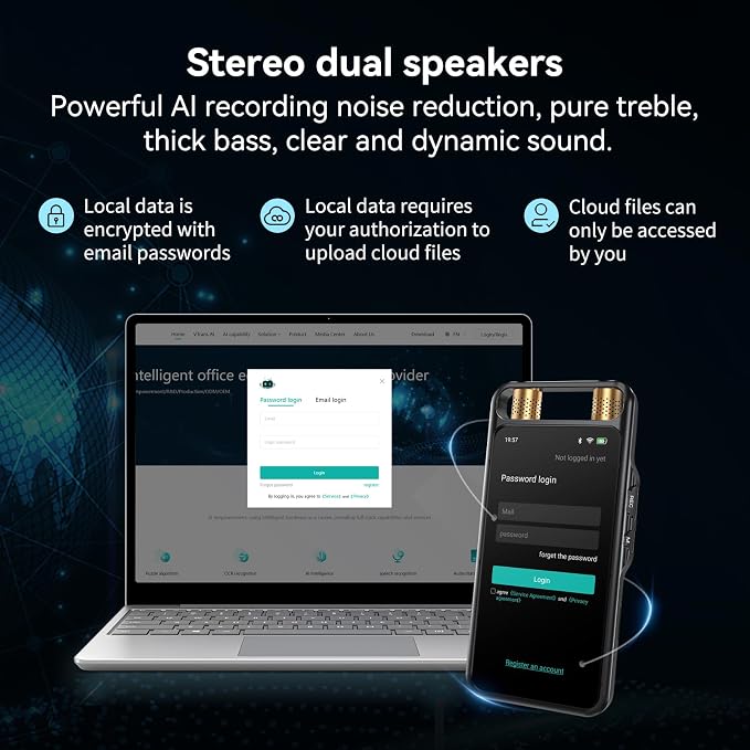 AI Voice Recorder with Playback, Digital Voice Recorder with Transcription to Text, Summary, Translation, Full Touchscreen Recorder Device for Meetings