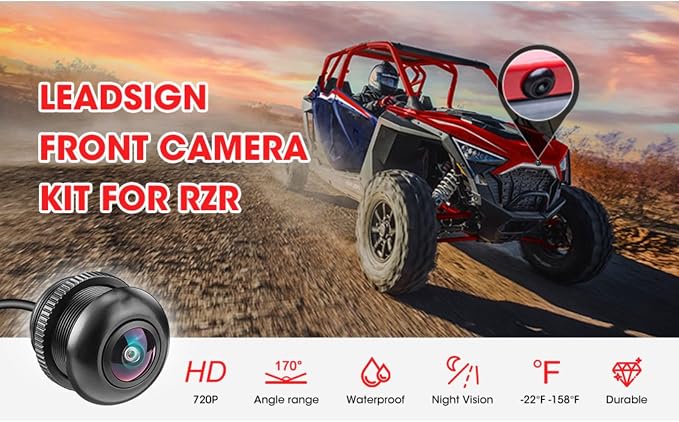720P HD 170° Wide Angle Front Camera Kit for Polaris RZR PRO XP Turbo 1000 900 PRO R, Plug and Play Waterproof Camera for 7" Ride Command Screen Accessories