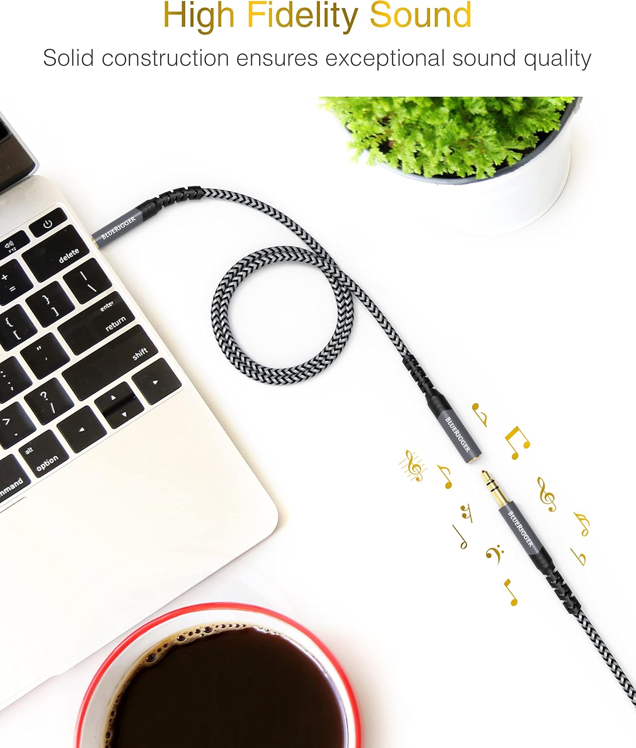 BlueRigger Headphone Extension Cable (15FT, 24K Gold Plated Jack, Hi-Fi Sound, 3.5mm Male to Female Stereo Audio Cable) – Aux Cord for iPod, Laptops, Smartphones, Speakers, Tablets, Home Car Stereo