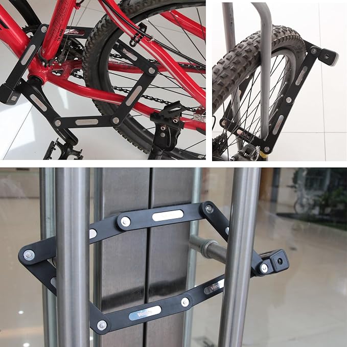 Venzio Folding Bike Lock, 7mm Heavy Duty Anti-Theft Lock with Key, 85cm/33.5in Hardened Steel Foldable Lock with Mounting Bracket for Bikes, E-Bikes & Scooters