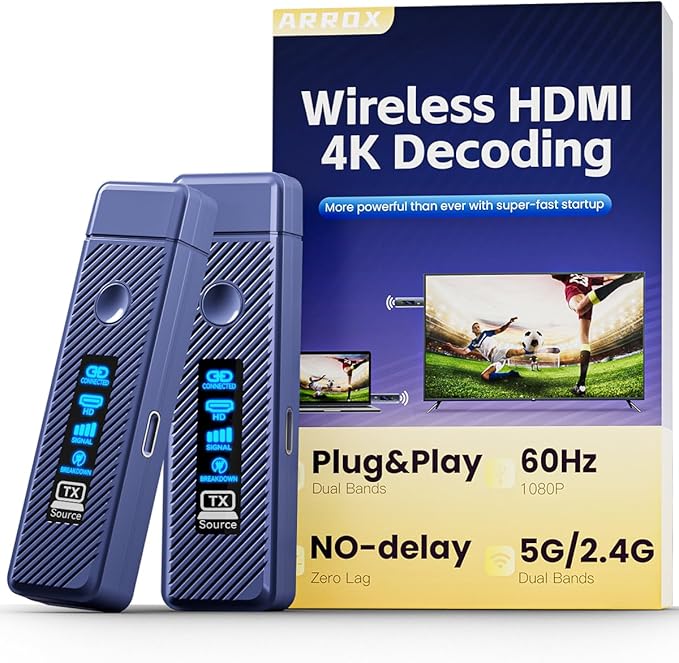 Wireless HDMI Transmitter and Receiver 328FT/100M,4K Decode Plug & Play Portable 5G+2.4G Wireless HDMI Remote Control Extenders for Video/PC/Projector/TV Box