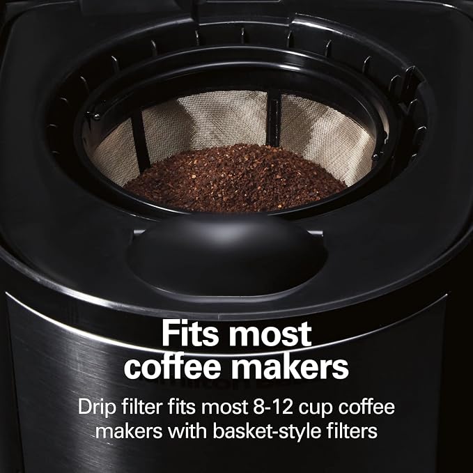 Hamilton Beach Programmable Coffee Maker, 12 Cups, Front Access Easy Fill, Black (46310) & Hamilton Beach Permanent Gold Tone Filter, Fits Most 8 to 12-Cup Coffee Makers (80675R/80675)