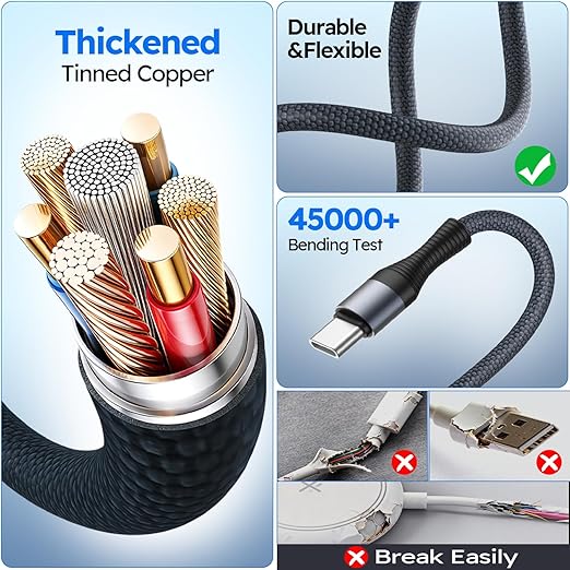 Travel Essentials 3in2 Multi Charging Cable for iPhone Watch Charger,USB A/C to Type C/IP/iWatch Charger, Charging Cords for Multiple Devices Compatible with iWatch Series&iPhone 17-12 6FT